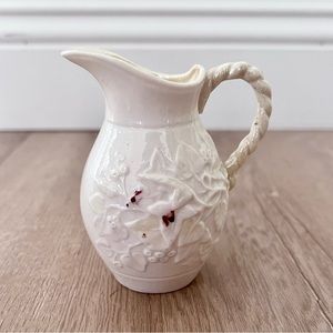 Antique 1926-1946 Belleek Irish 3rd‎ Black Mark Lustre Creamer Jug Pitcher 4” H